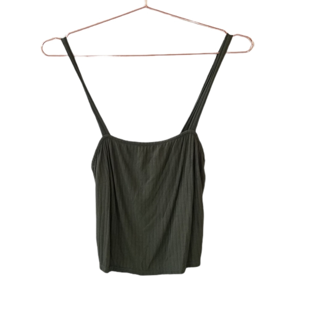 New MIMI CHICA Olive Rib Knit Crop Tank Size L